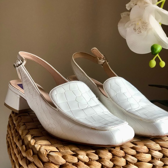 kate spade Shoes - kate spade White Croc-Embossed Slingback Mules